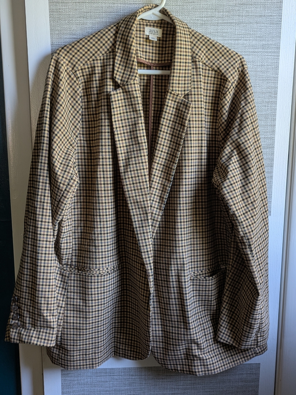 ANA Women's Tan and Brown Checked Blazer